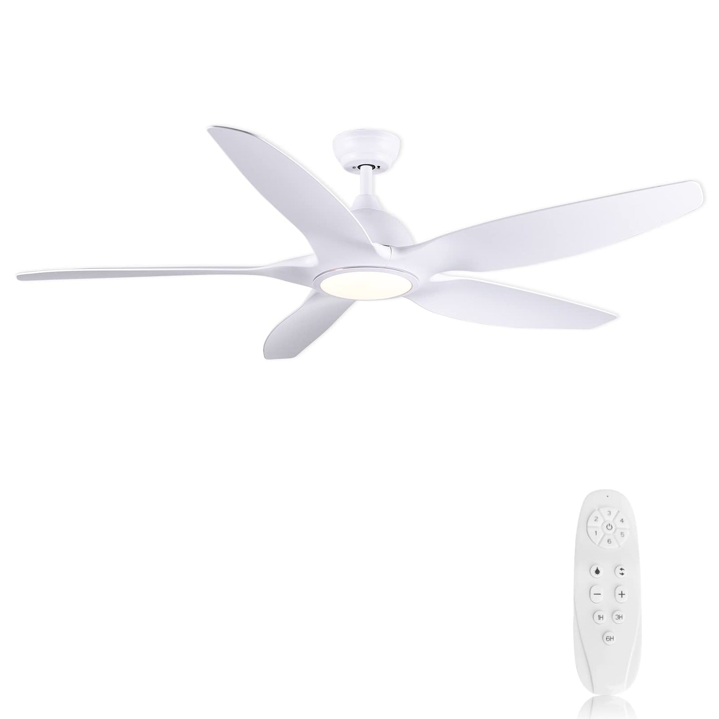 Newday 153cm Ventilador de Techo con Luz y Mando a Distancia, 5 aspas Blanco Grande, Motor DC Silencioso, LED Dimmer Para Sala de estar del Dormitorio