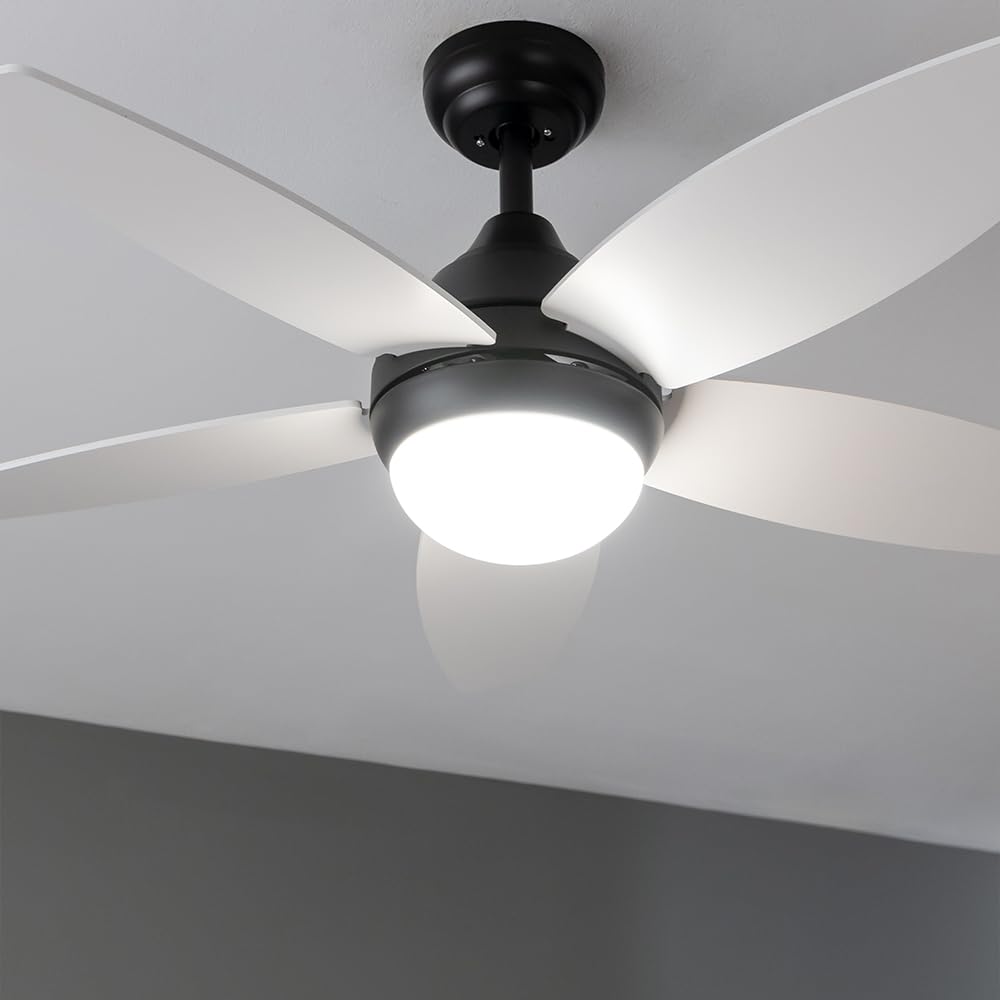 Cecotec Ventilador de Techo con Luz EnergySilence Aero 4200 Black&LightWood. 53W, Diámetro 42”, Luz LED de 15W en 3 Tonos, Mando a distancia, Temporizador seleccionable, 3 Velocidades y 5 Aspas