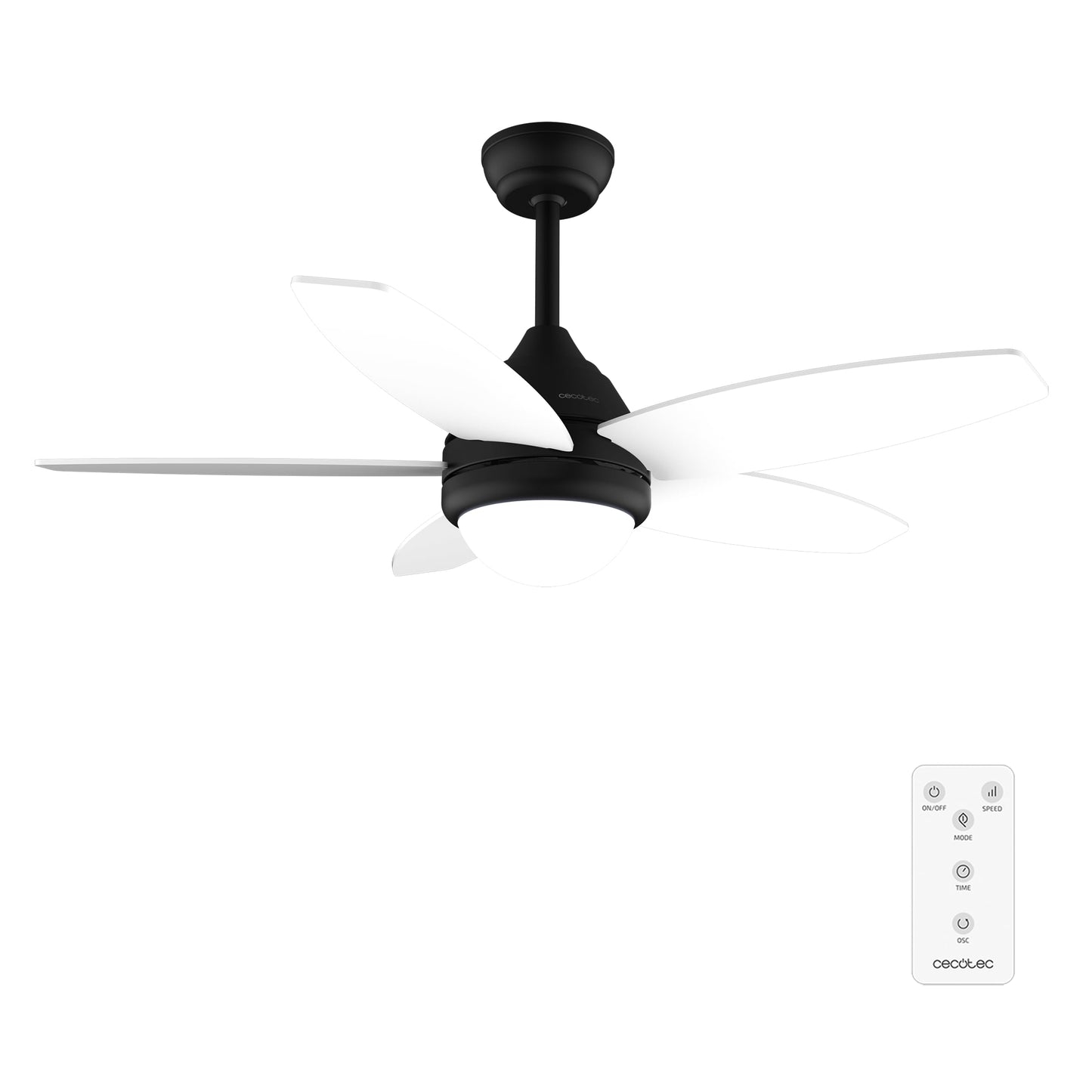 Cecotec Ventilador de Techo con Luz EnergySilence Aero 4200 Black&LightWood. 53W, Diámetro 42”, Luz LED de 15W en 3 Tonos, Mando a distancia, Temporizador seleccionable, 3 Velocidades y 5 Aspas