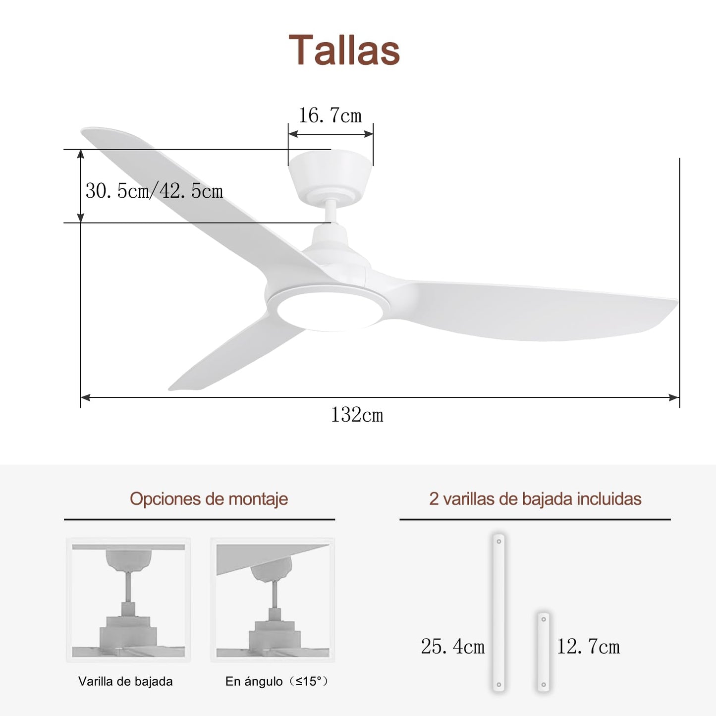 Ovlaim Ventiladores de Techo Inteligentes 132 cm Blancos con Luces y Control Remoto, Motor DC Silencioso de Alto Flujo de Aire, Ventiladores de Techo Modernos de 3 Aspas para Dormitorio