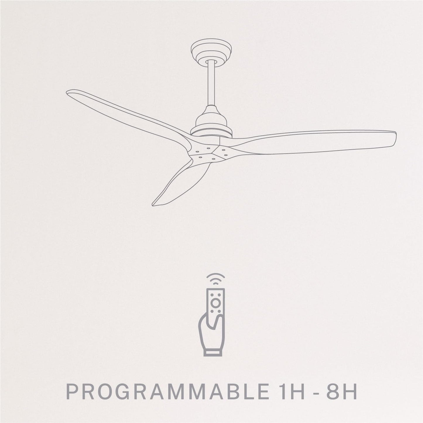 CREATE / WINDWOOD/Ventilador techo negro aspas madera oscura con mando / 75W, Silencioso, Ø132 cm, 3 velocidades, temporizador, 2 alturas