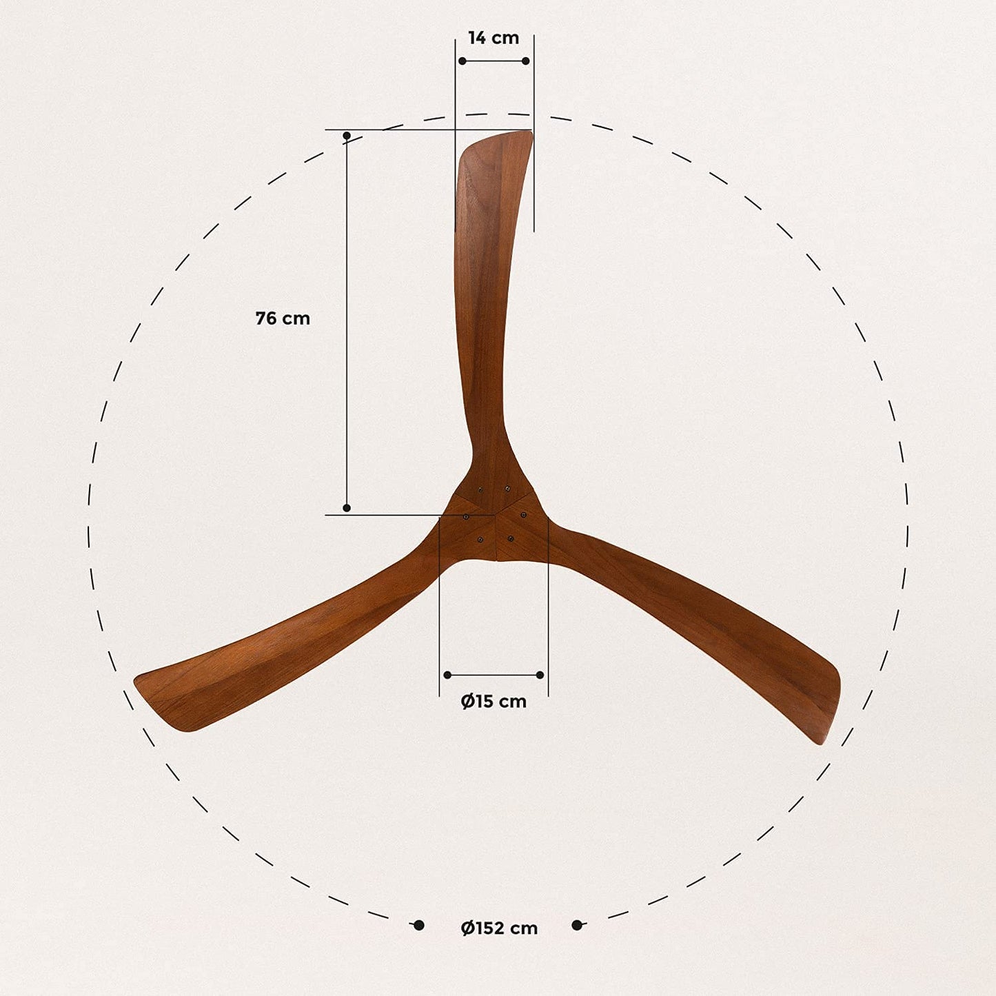 CREATE / WINDLARGE/Ventilador de techo negro aspas madera oscura con mando/XL, función verano-invierno, 6 velocidades, temporizador 1 a 4 h, 2 alturas,aspas blancas, 40W, Ø152 cm