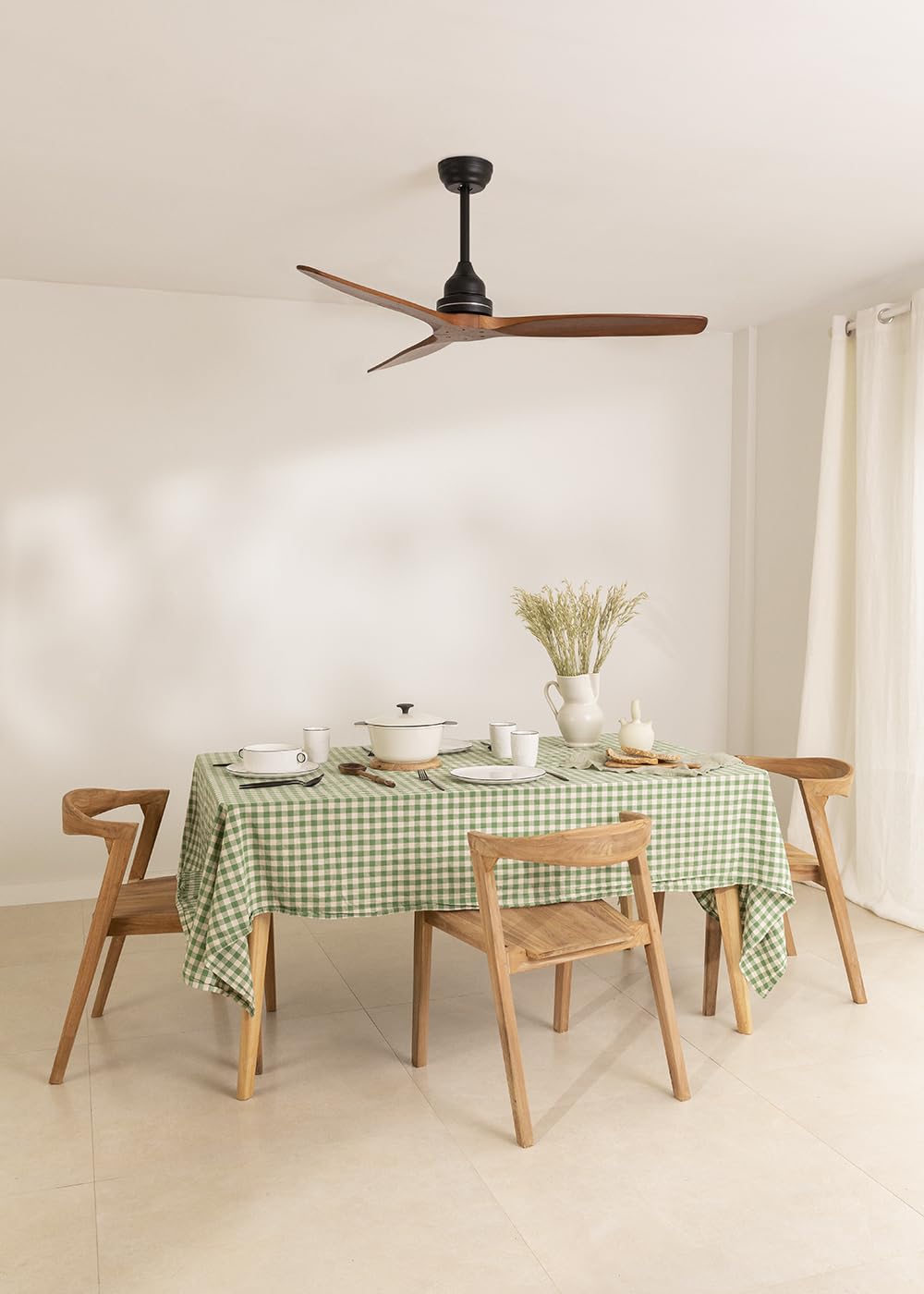 CREATE / WINDWOOD/Ventilador techo negro aspas madera oscura con mando / 75W, Silencioso, Ø132 cm, 3 velocidades, temporizador, 2 alturas