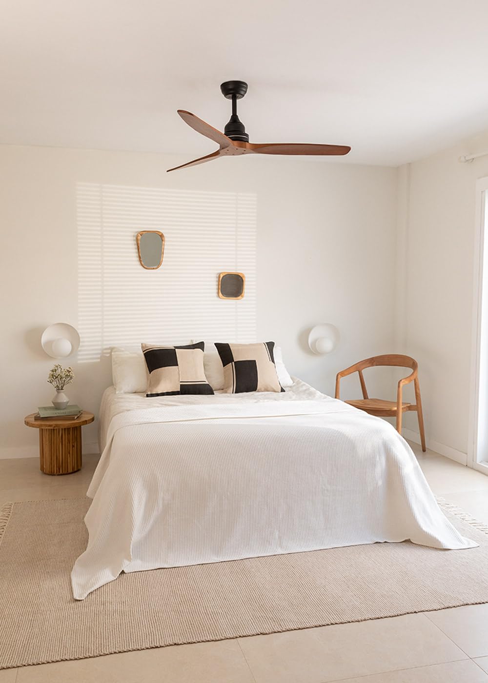 CREATE / WINDWOOD/Ventilador techo negro aspas madera oscura con mando / 75W, Silencioso, Ø132 cm, 3 velocidades, temporizador, 2 alturas