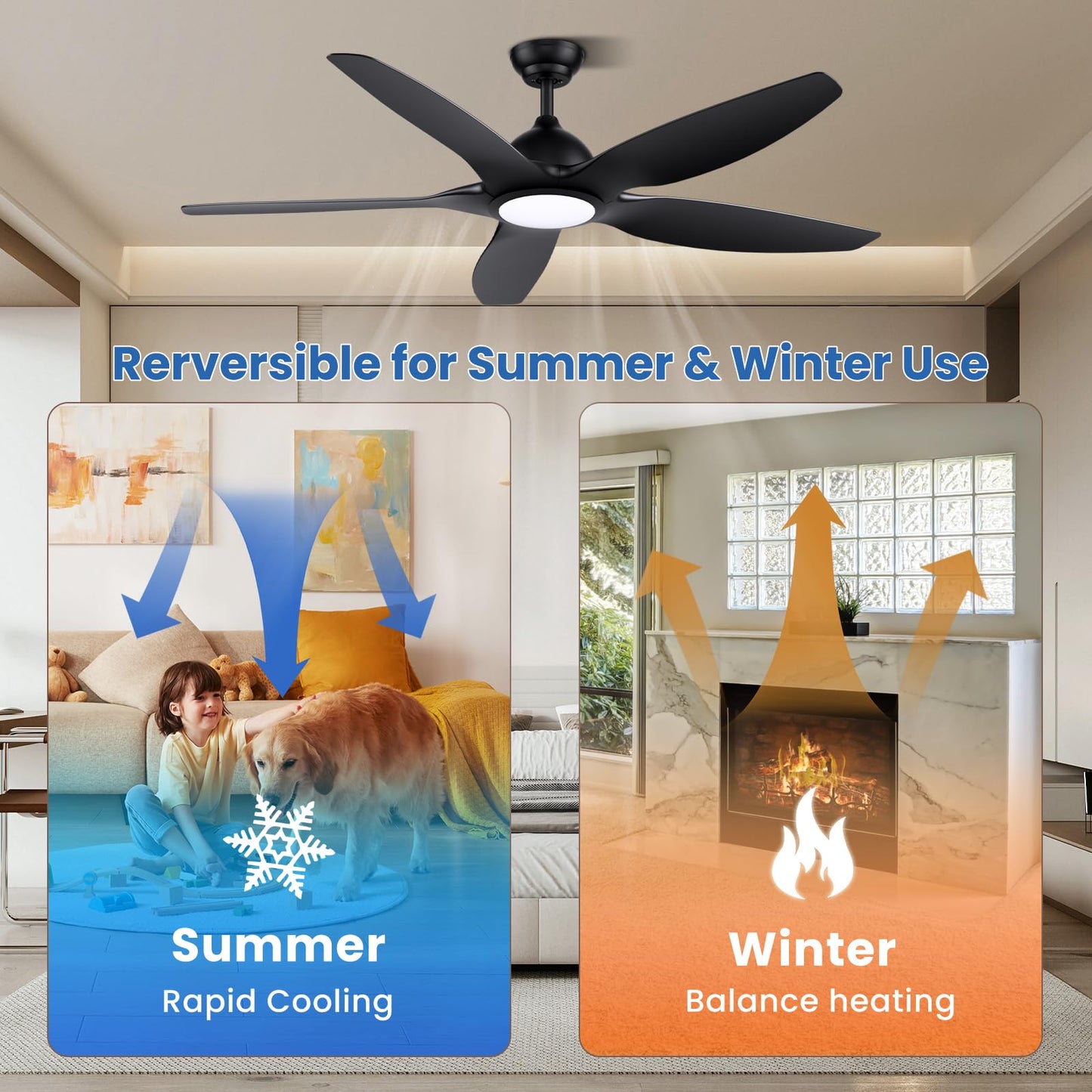 Newday 153cm Ventilador de Techo Negro Con Luz y Mando, 5 Aspas Grande, Motor DC Silencioso, Iluminación Dimmer, 6 Velocidades, 3 Temporizador Para Sala de Estar Salon Dormitorio