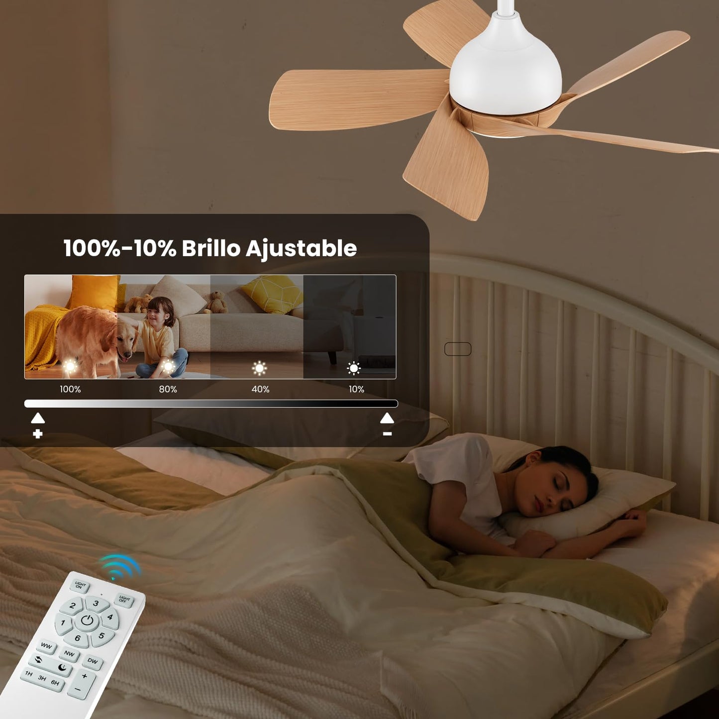 CJOY Ventilador de Techo con Luz Silencioso, 76 cm Madera Ventilador de Techo con Luz y Mando, 6 Velocidades, Memoria 3 CCT, Regulable, Reversible CC, Temporizador, Modo Sleep, Para Dormitorio