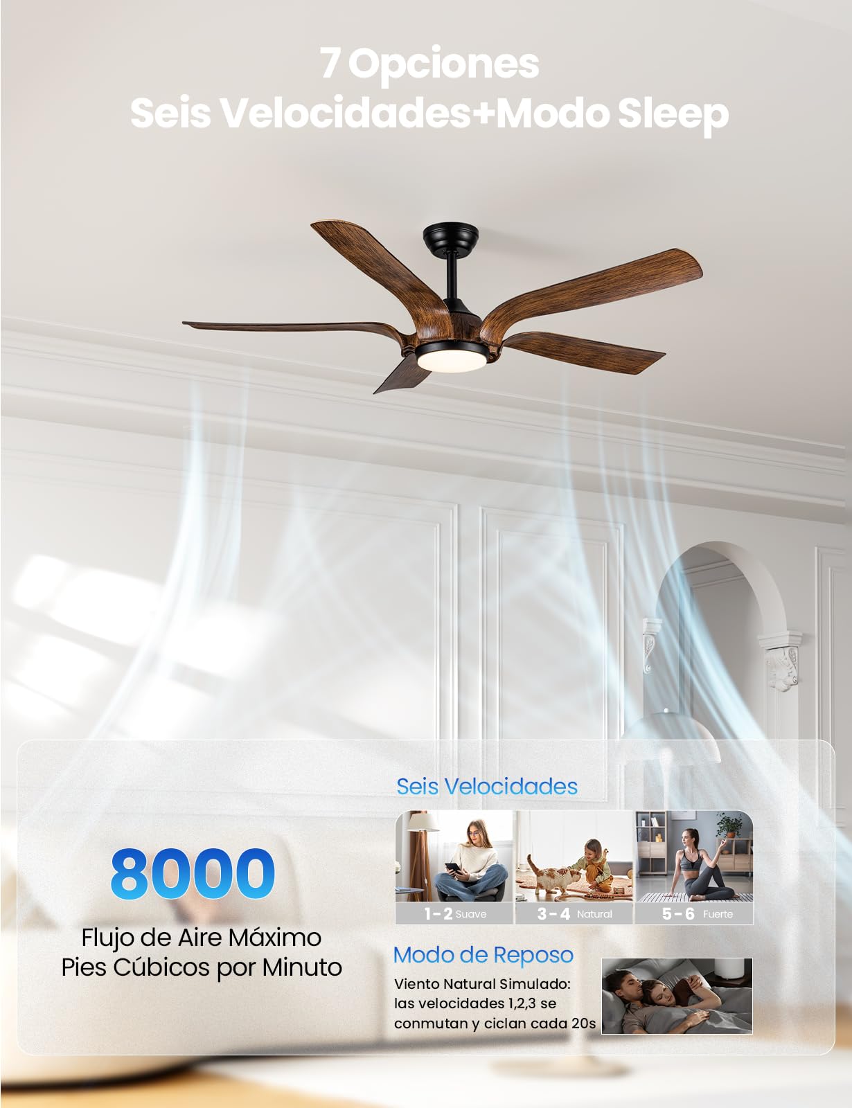 CJOY Ventilador de Techo con Luz y Mando, 142cm Ventilador de Techo con Luz Silenciosa Negro Madera, 6 Velocidades, Memoria 3 CCT Regulable, Regulable CC, Temporizador, Modo de Espera, 5 Aspas