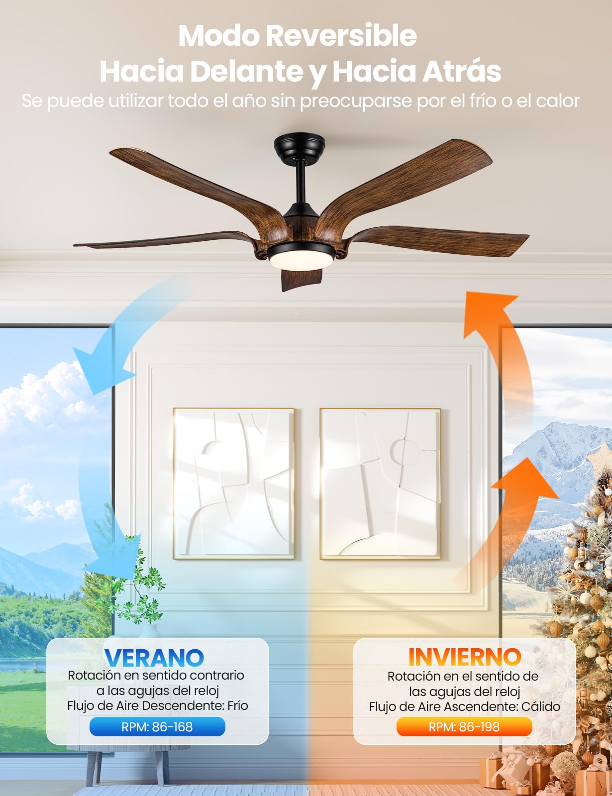 CJOY Ventilador de Techo con Luz y Mando, 142cm Ventilador de Techo con Luz Silenciosa Negro Madera, 6 Velocidades, Memoria 3 CCT Regulable, Regulable CC, Temporizador, Modo de Espera, 5 Aspas
