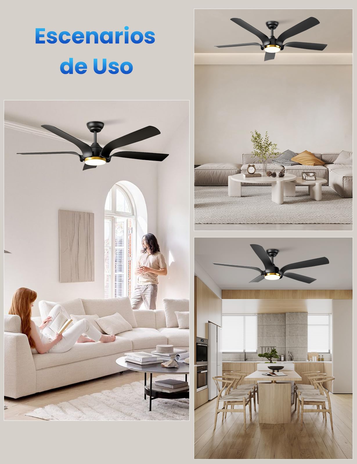 CJOY Ventilador de Techo con Luz y Mando, 142cm Negro Ventilador de Techo con Luz Silenciosa, 6 Velocidades, 3 CCT Regulable, Regulable CC, Temporizador, Modo de Espera, Memoria Función, 5 Aspas