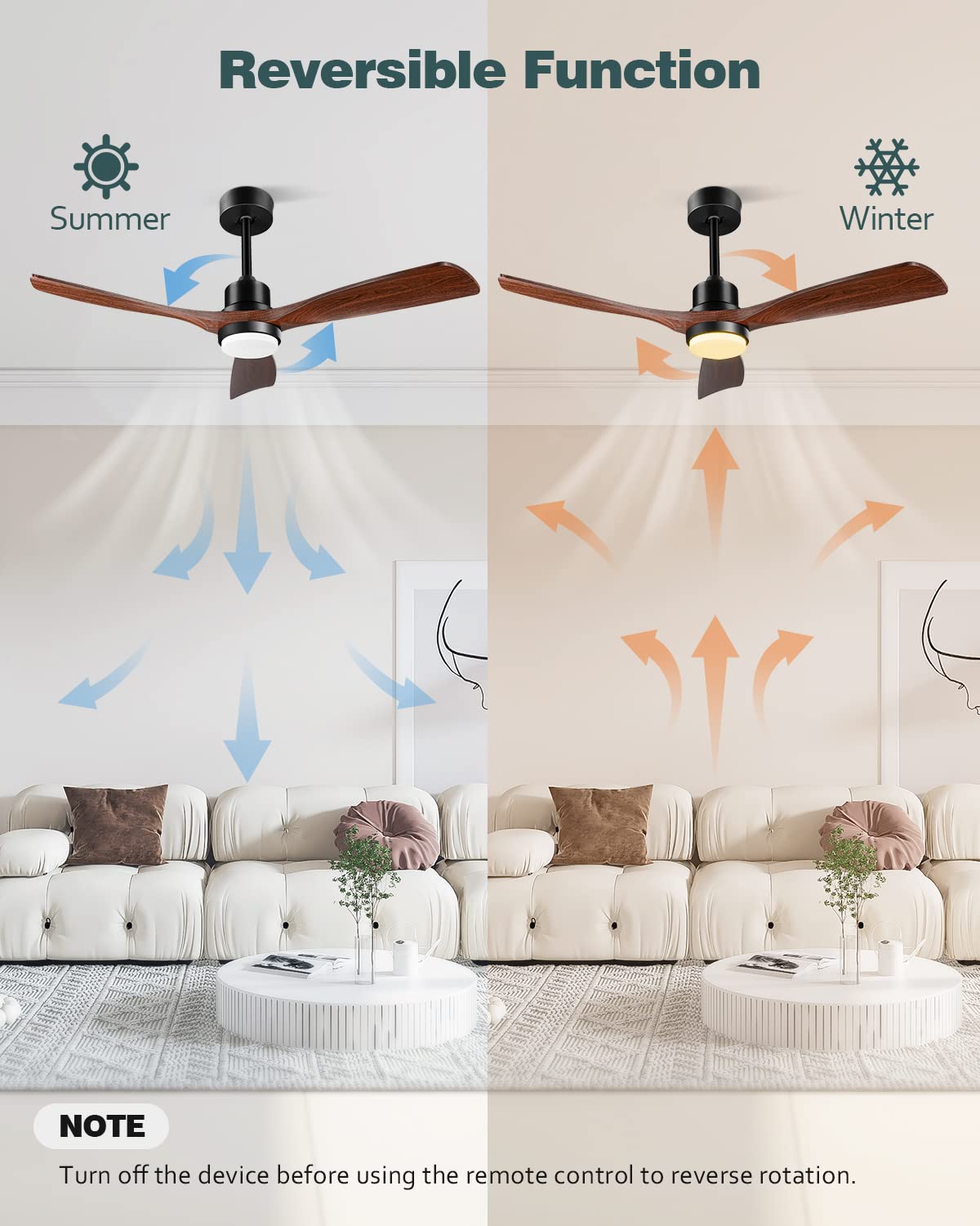 Ventilador de Techo con Luz y Mando a Distancia, Madera Ventiladores de Techo de 132 cm con Lámpara Luz Led con Motor DC, 3 Aspas, 6 Velocidades, Silencioso, Temporizador, para Dormitorio Salón