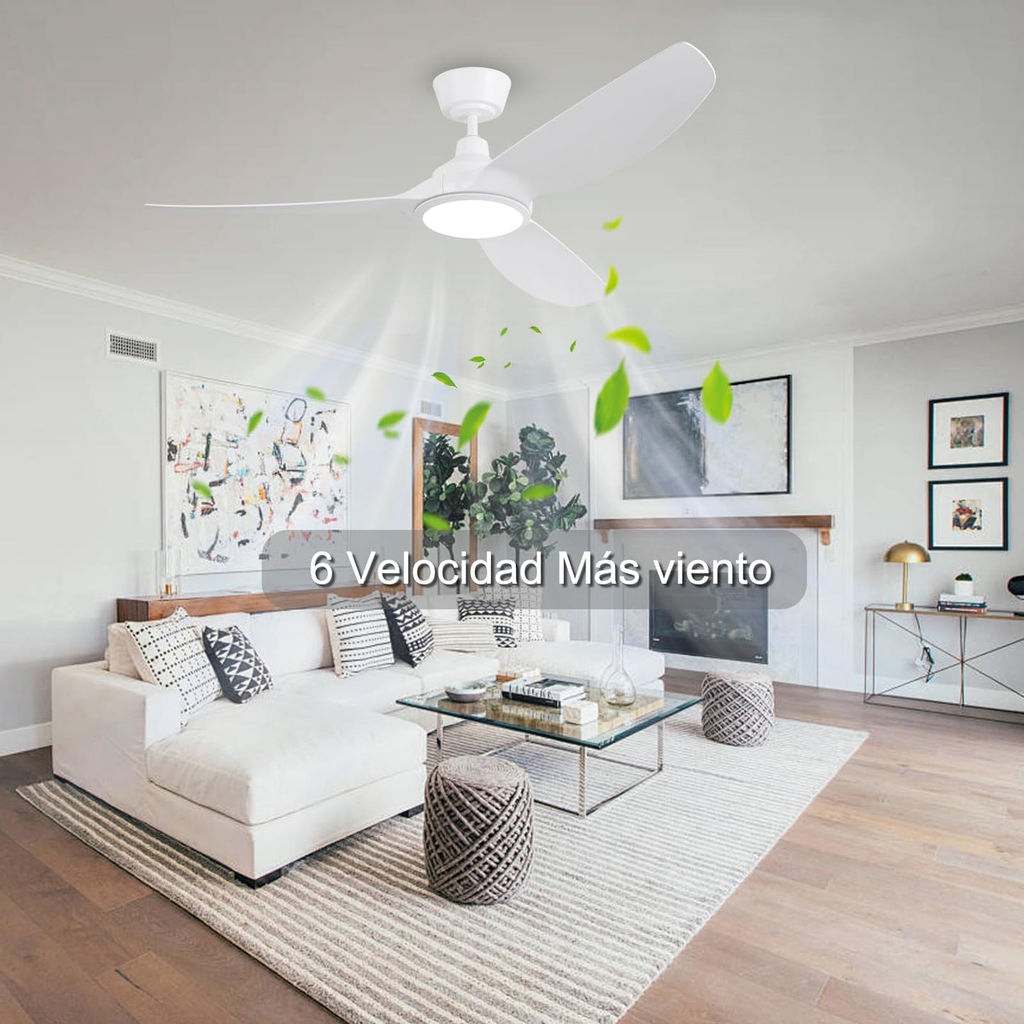 Ovlaim Ventiladores de Techo Inteligentes 132 cm Blancos con Luces y Control Remoto, Motor DC Silencioso de Alto Flujo de Aire, Ventiladores de Techo Modernos de 3 Aspas para Dormitorio