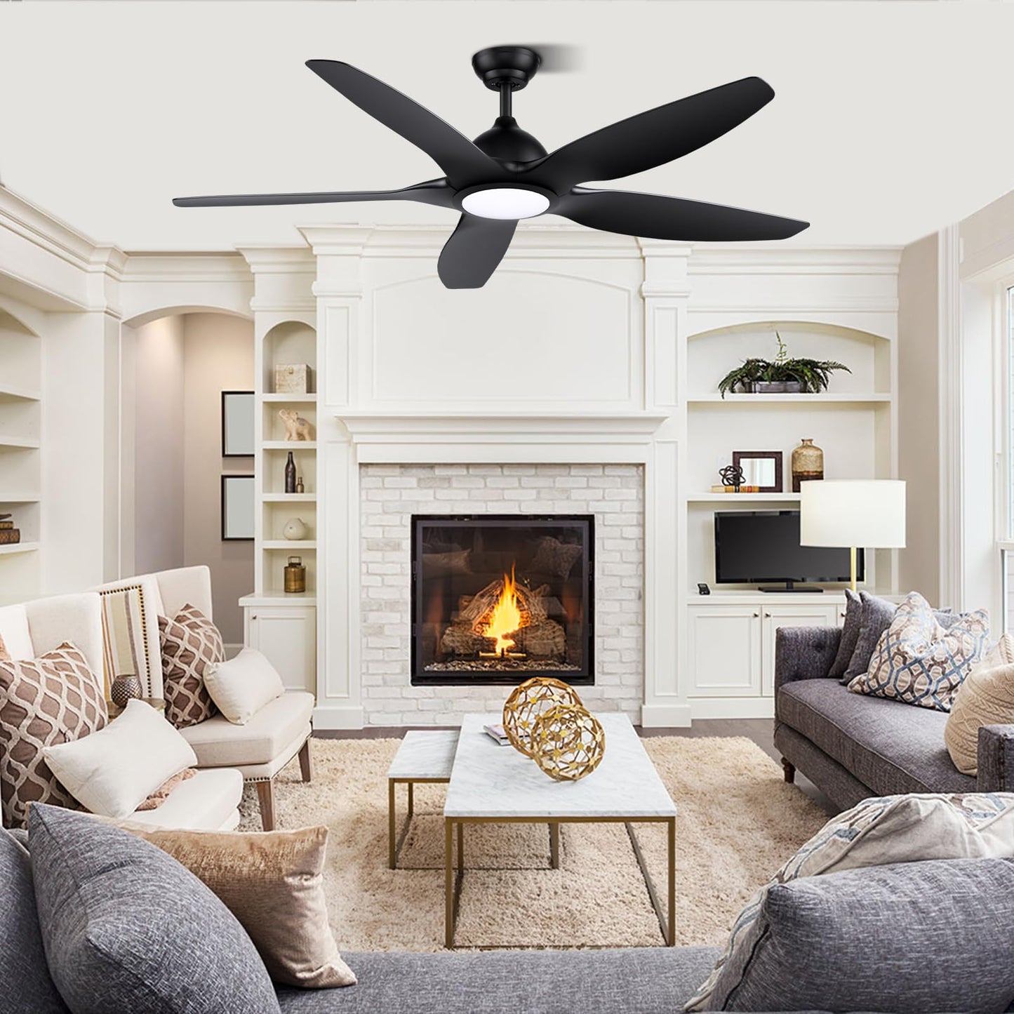 Newday 153cm Ventilador de Techo Negro Con Luz y Mando, 5 Aspas Grande, Motor DC Silencioso, Iluminación Dimmer, 6 Velocidades, 3 Temporizador Para Sala de Estar Salon Dormitorio