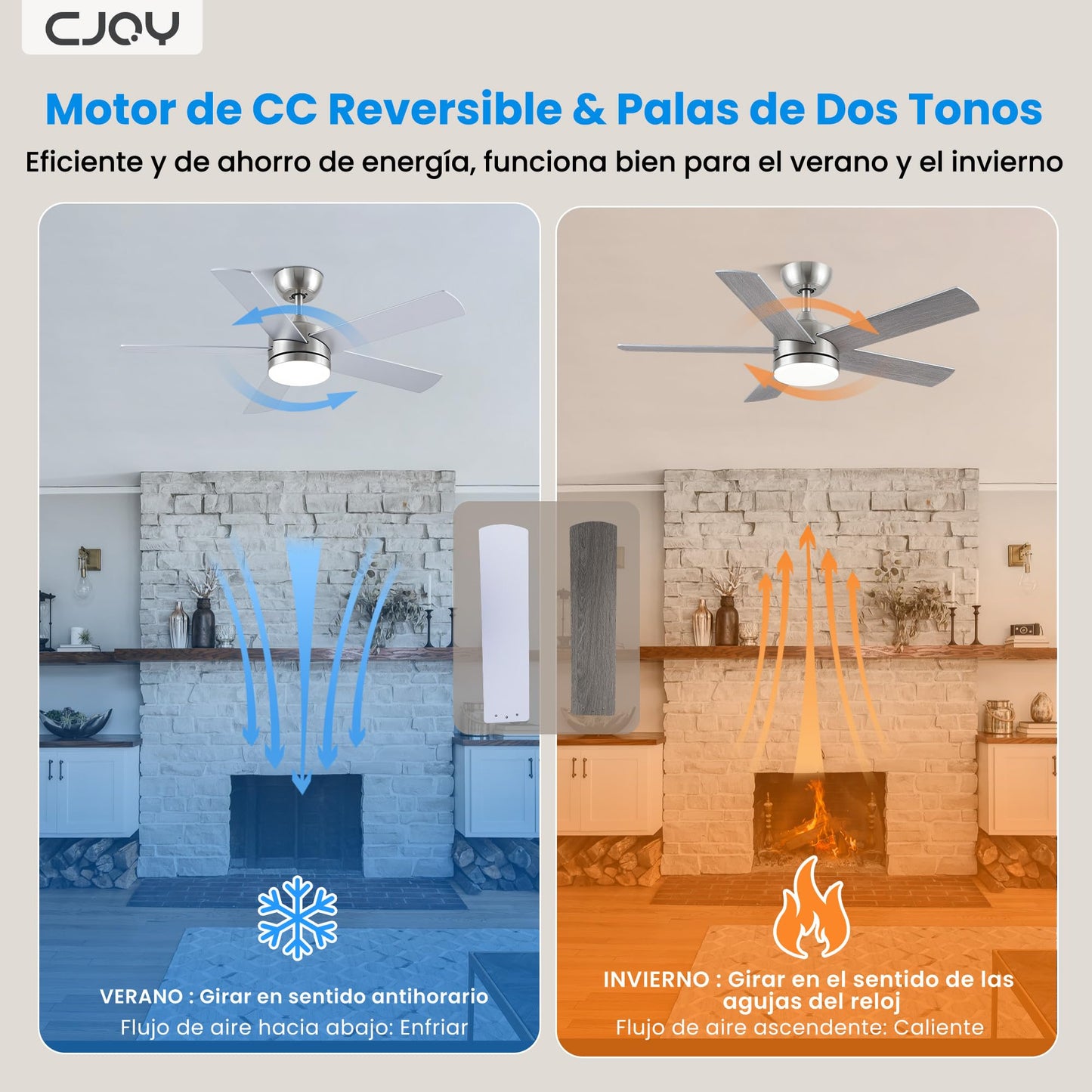 CJOY Ventilador de Techo con Luz, 107cm Ventilador de Techo Silencioso con Mando a Distancia, 6 Velocidades, 3 CCT Regulable, Reversibles CC, Temporizador, Madera/Plata 5 Aspas, Función Memoria