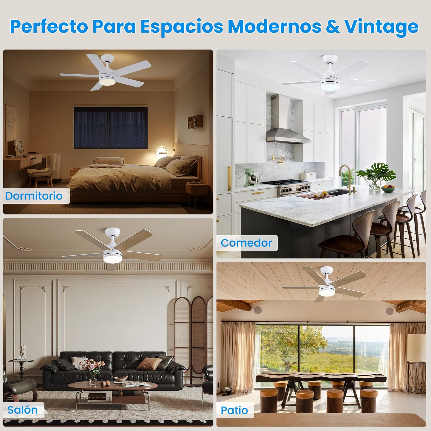 CJOY Ventilador de Techo con Luz, 107cm Ventilador de Techo Silencioso con Mando a Distancia, 6 Velocidades, 3 CCT Regulable, Reversibles CC, Temporizador, Blanco/Madera 5 Aspas, Memoria Función