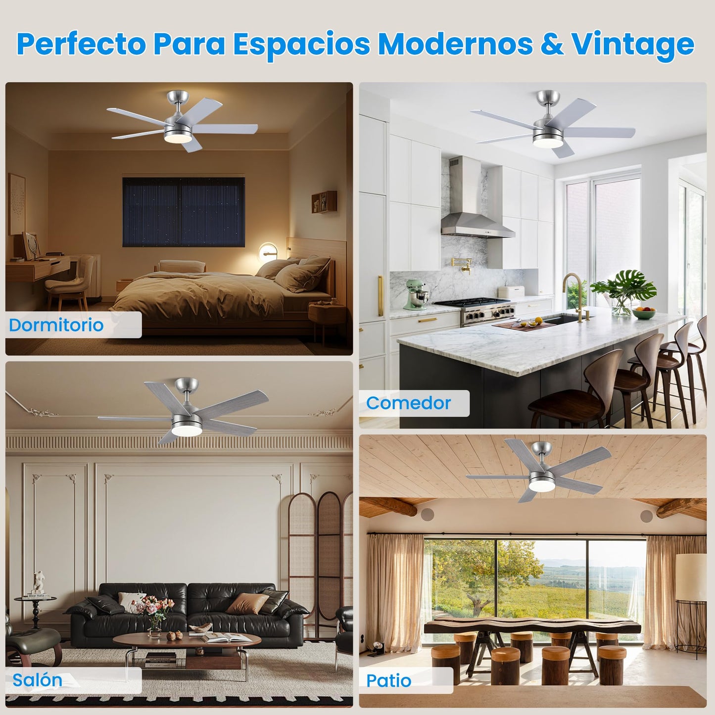 CJOY Ventilador de Techo con Luz, 107cm Ventilador de Techo Silencioso con Mando a Distancia, 6 Velocidades, 3 CCT Regulable, Reversibles CC, Temporizador, Madera/Plata 5 Aspas, Función Memoria