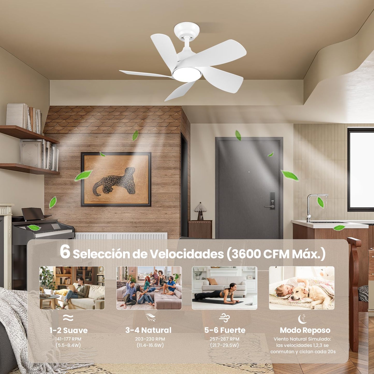 CJOY Ventilador de Techo con Luz Blanco Silencioso, 76cm Ventiladores de Techo con Luz y Mando, Lampara Ventilador Techo 5 Palas, Memoria 3 CCT, Regulable, 6 Velocidades, Reversible para el Dormitorio