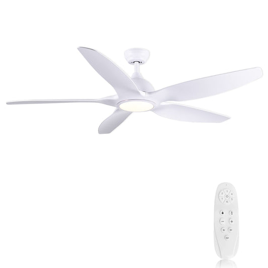 Newday 153cm Ventilador de Techo con Luz y Mando a Distancia, 5 aspas Blanco Grande, Motor DC Silencioso, LED Dimmer Para Sala de estar del Dormitorio