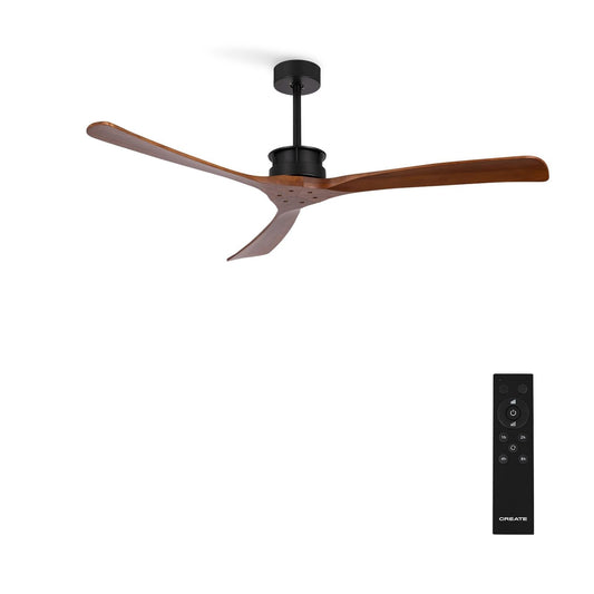 CREATE / WINDLARGE/Ventilador de techo negro aspas madera oscura con mando/XL, función verano-invierno, 6 velocidades, temporizador 1 a 4 h, 2 alturas,aspas blancas, 40W, Ø152 cm