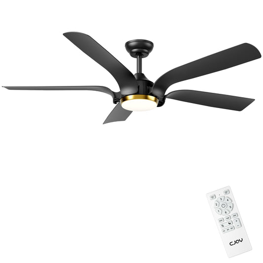 CJOY Ventilador de Techo con Luz y Mando, 142cm Negro Ventilador de Techo con Luz Silenciosa, 6 Velocidades, 3 CCT Regulable, Regulable CC, Temporizador, Modo de Espera, Memoria Función, 5 Aspas