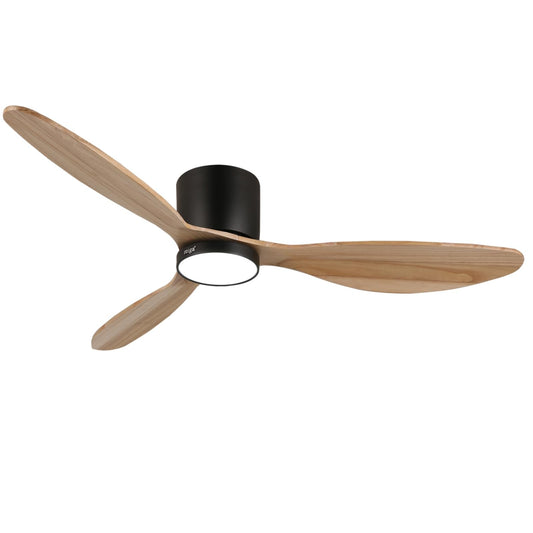 reiga Ventilador de Techo con Luz y Mando a Distancia 132 cm, 3-Aspas Madera Natural, 6 velocidades, Silencioso, Función Verano-Invierno, Temporizador