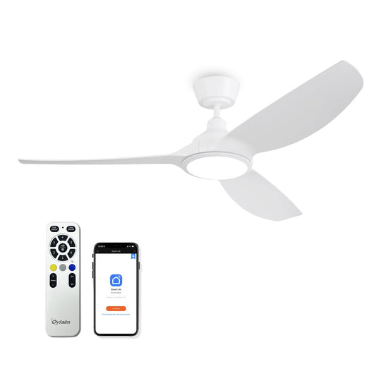 Ovlaim Ventiladores de Techo Inteligentes 132 cm Blancos con Luces y Control Remoto, Motor DC Silencioso de Alto Flujo de Aire, Ventiladores de Techo Modernos de 3 Aspas para Dormitorio