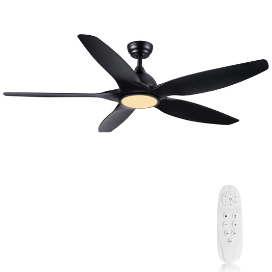 Newday 153cm Ventilador de Techo Negro Con Luz y Mando, 5 Aspas Grande, Motor DC Silencioso, Iluminación Dimmer, 6 Velocidades, 3 Temporizador Para Sala de Estar Salon Dormitorio