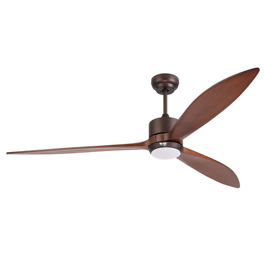 reiga Ventilador de techo exterior de madera maciza de 165 cm con motor CC, kit de iluminación LED regulable, compatible con Alexa, Google Home, aplicación y mando a distancia, 6 velocidades, IP44