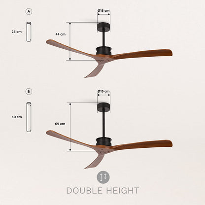 CREATE / WINDLARGE/Ventilador de techo negro aspas madera oscura con mando/XL, función verano-invierno, 6 velocidades, temporizador 1 a 4 h, 2 alturas,aspas blancas, 40W, Ø152 cm