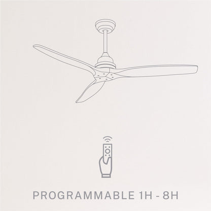 CREATE / WINDWOOD/Ventilador techo negro aspas madera oscura con mando / 75W, Silencioso, Ø132 cm, 3 velocidades, temporizador, 2 alturas