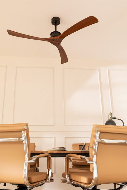 CREATE / WINDLARGE/Ventilador de techo negro aspas madera oscura con mando/XL, función verano-invierno, 6 velocidades, temporizador 1 a 4 h, 2 alturas,aspas blancas, 40W, Ø152 cm