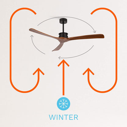 CREATE / WINDLARGE/Ventilador de techo negro aspas madera oscura con mando/XL, función verano-invierno, 6 velocidades, temporizador 1 a 4 h, 2 alturas,aspas blancas, 40W, Ø152 cm