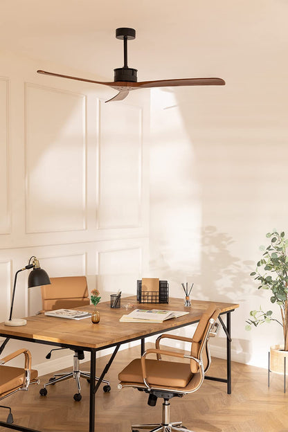 CREATE / WINDLARGE/Ventilador de techo negro aspas madera oscura con mando/XL, función verano-invierno, 6 velocidades, temporizador 1 a 4 h, 2 alturas,aspas blancas, 40W, Ø152 cm