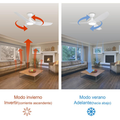 Ovlaim Ventiladores de Techo Inteligentes 132 cm Blancos con Luces y Control Remoto, Motor DC Silencioso de Alto Flujo de Aire, Ventiladores de Techo Modernos de 3 Aspas para Dormitorio