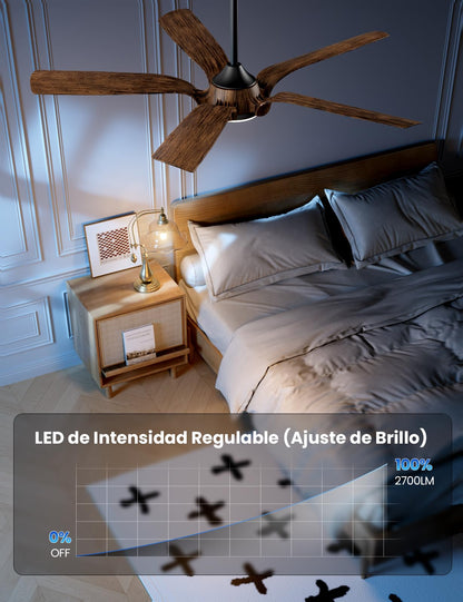 CJOY Ventilador de Techo con Luz y Mando, 142cm Ventilador de Techo con Luz Silenciosa Negro Madera, 6 Velocidades, Memoria 3 CCT Regulable, Regulable CC, Temporizador, Modo de Espera, 5 Aspas