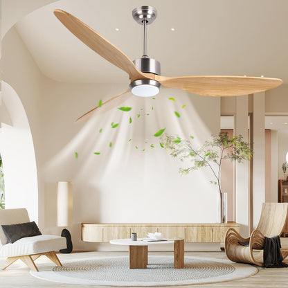Ovlaim 165 CM Ventilador de techo inteligente de madera maciza de 3 aspas con luz y mando a distancia, motor DC silencioso de 6 velocidades para sala de estar del dormitorio