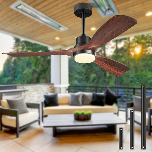 Ventilador de Techo con Luz y Mando a Distancia, Madera Ventiladores de Techo de 132 cm con Lámpara Luz Led con Motor DC, 3 Aspas, 6 Velocidades, Silencioso, Temporizador, para Dormitorio Salón