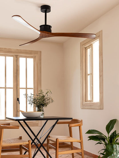 CREATE / WINDLARGE/Ventilador de techo negro aspas madera oscura con mando/XL, función verano-invierno, 6 velocidades, temporizador 1 a 4 h, 2 alturas,aspas blancas, 40W, Ø152 cm