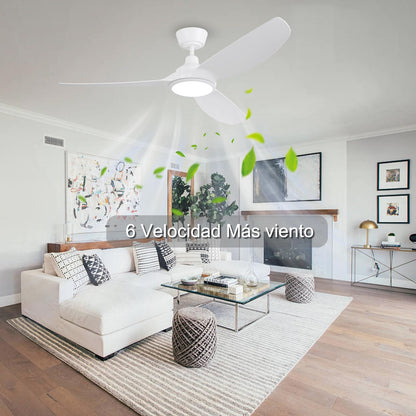 Ovlaim Ventiladores de Techo Inteligentes 132 cm Blancos con Luces y Control Remoto, Motor DC Silencioso de Alto Flujo de Aire, Ventiladores de Techo Modernos de 3 Aspas para Dormitorio