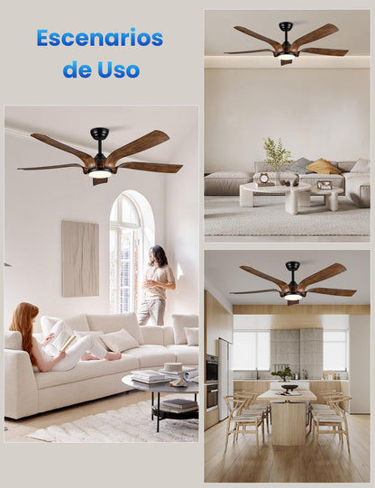 CJOY Ventilador de Techo con Luz y Mando, 142cm Ventilador de Techo con Luz Silenciosa Negro Madera, 6 Velocidades, Memoria 3 CCT Regulable, Regulable CC, Temporizador, Modo de Espera, 5 Aspas