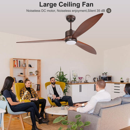 reiga Ventilador de techo exterior de madera maciza de 165 cm con motor CC, kit de iluminación LED regulable, compatible con Alexa, Google Home, aplicación y mando a distancia, 6 velocidades, IP44
