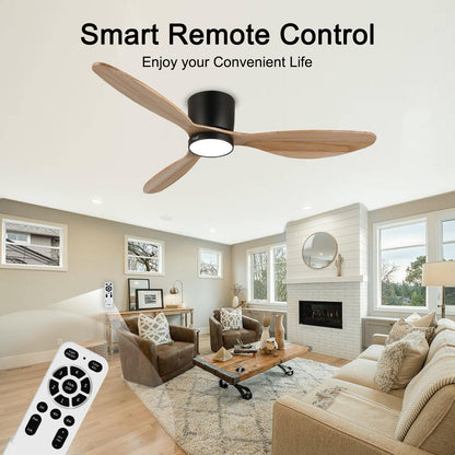 reiga Ventilador de Techo con Luz y Mando a Distancia 132 cm, 3-Aspas Madera Natural, 6 velocidades, Silencioso, Función Verano-Invierno, Temporizador