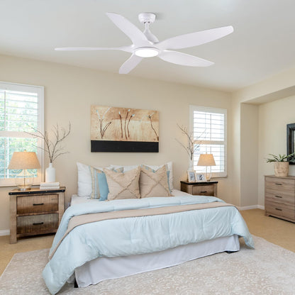 Newday 153cm Ventilador de Techo con Luz y Mando a Distancia, 5 aspas Blanco Grande, Motor DC Silencioso, LED Dimmer Para Sala de estar del Dormitorio