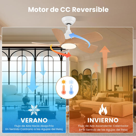 CJOY Ventilador de Techo con Luz Silencioso, 76 cm Madera Ventilador de Techo con Luz y Mando, 6 Velocidades, Memoria 3 CCT, Regulable, Reversible CC, Temporizador, Modo Sleep, Para Dormitorio